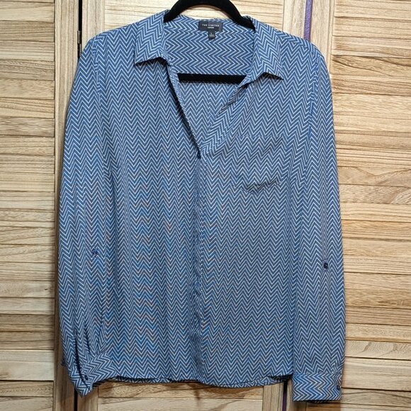 The Limited ASHTON Blue/White Chevron Pattern Blouse Size Large - Picture 1 of 11